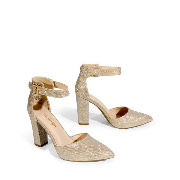Ankle-Strap Chunky High Heel Pumps - GOLD-GLITTER - 6