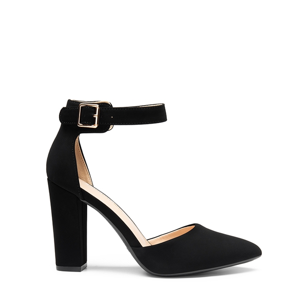 Ankle-Strap Chunky High Heel Pumps - BLACK-NUBUCK - 3