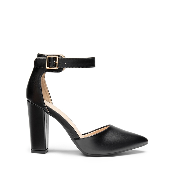 Ankle-Strap Chunky High Heel Pumps - BLACK-PU - 3