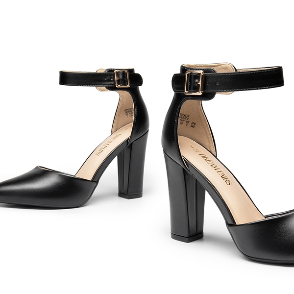 Ankle-Strap Chunky High Heel Pumps - BLACK-PU - 5