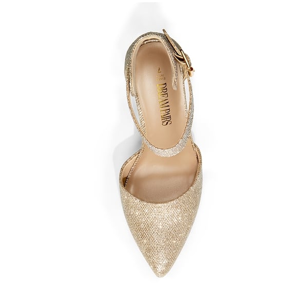 Ankle-Strap Chunky High Heel Pumps - GOLD-GLITTER - 4