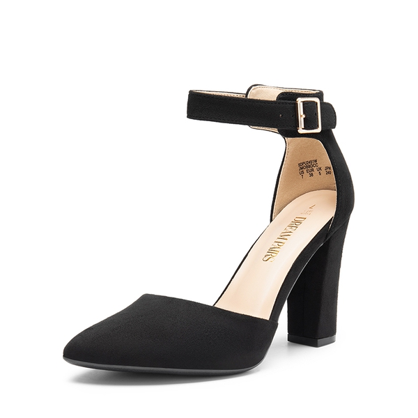 Ankle-Strap Chunky High Heel Pumps - BLACK-SUEDE -  0