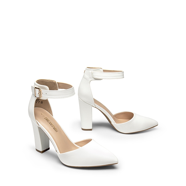 Ankle-Strap Chunky High Heel Pumps - WHITE-PU - 6