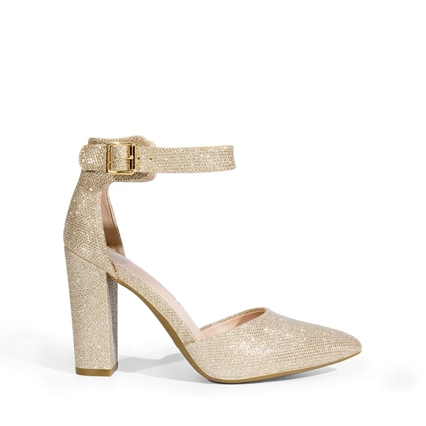 Ankle-Strap Chunky High Heel Pumps - GOLD-GLITTER - 3