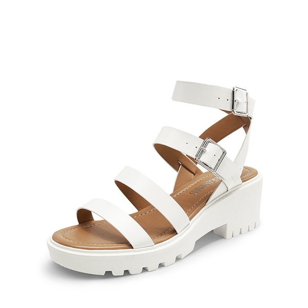 Strappy Platform Chunky Heel Sandals - WHITE -  0