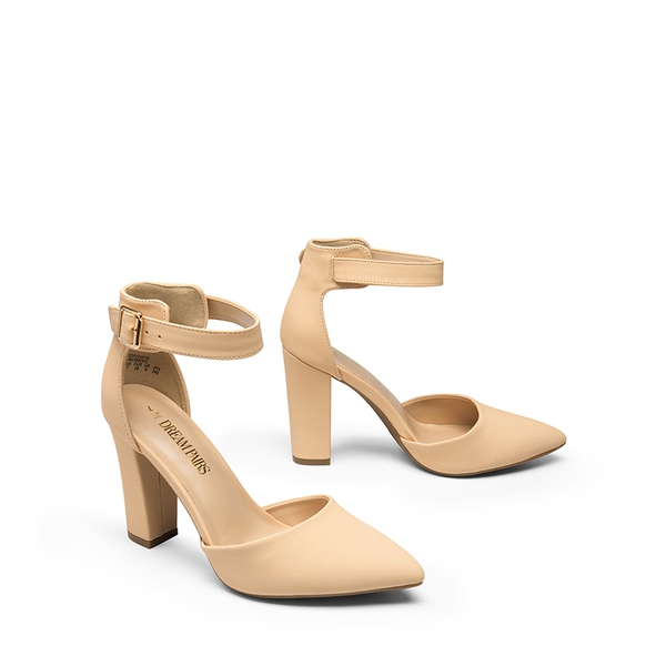 Ankle-Strap Chunky High Heel Pumps - NUDE-NUBUCK - 6