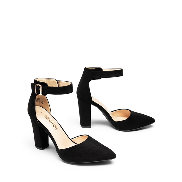 Ankle-Strap Chunky High Heel Pumps - BLACK-SUEDE - 6