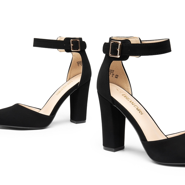 Ankle-Strap Chunky High Heel Pumps - BLACK-NUBUCK - 5