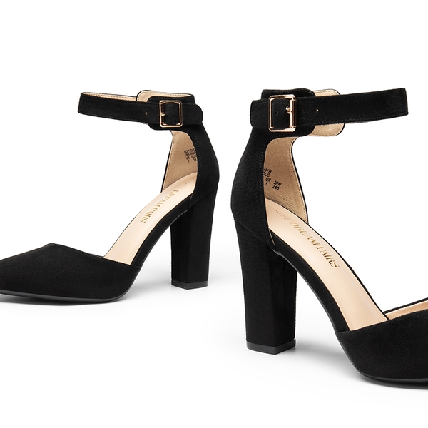 Ankle-Strap Chunky High Heel Pumps - BLACK-SUEDE - 5