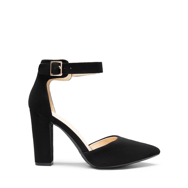 Ankle-Strap Chunky High Heel Pumps - BLACK-SUEDE - 3