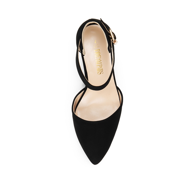 Ankle-Strap Chunky High Heel Pumps - BLACK-NUBUCK - 4
