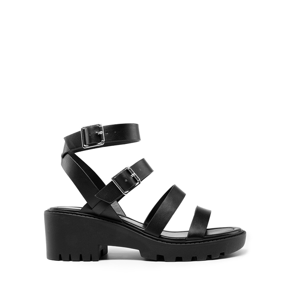 Strappy Platform Chunky Heel Sandals - BLACK - 3