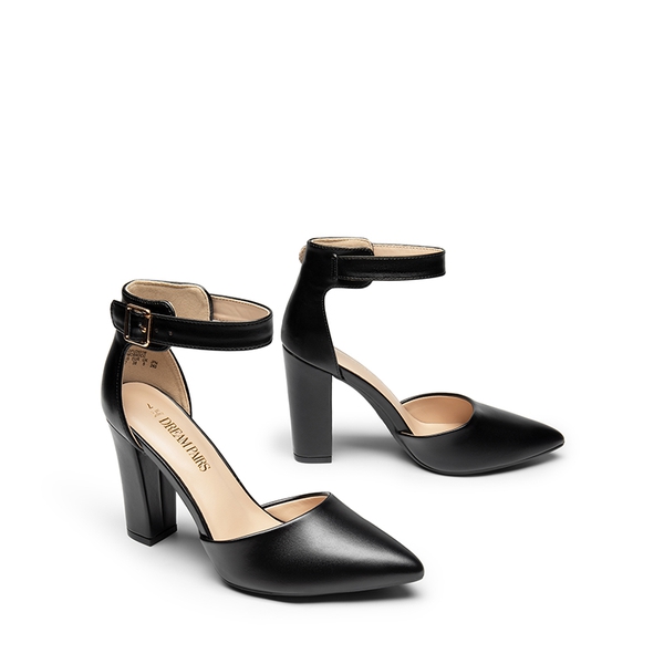 Ankle-Strap Chunky High Heel Pumps - BLACK-PU - 6