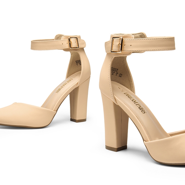 Ankle-Strap Chunky High Heel Pumps - NUDE-NUBUCK - 5