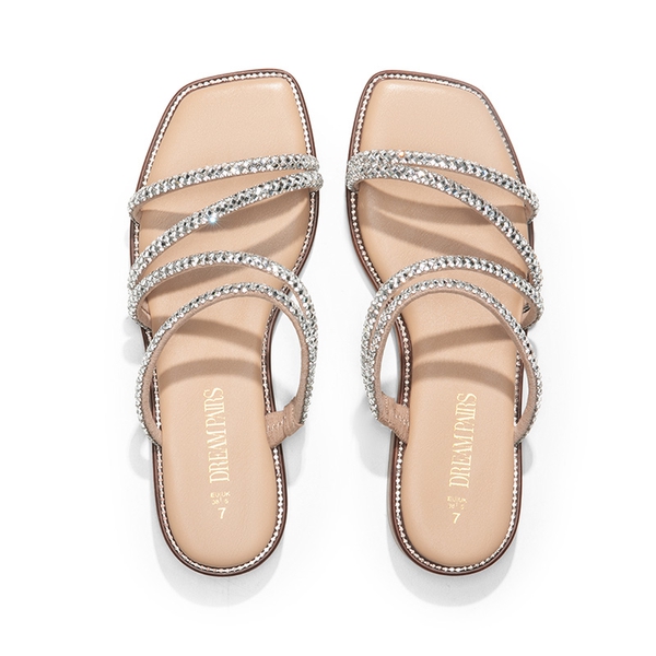 Rhinestone Straps Slide Sandals - SILVER - 6