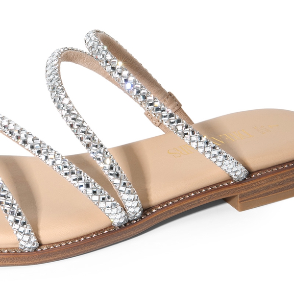 Rhinestone Straps Slide Sandals - SILVER - 5