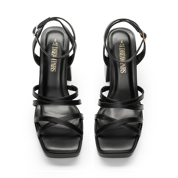 Strappy Platform Block Heel Sandals - BLACK - 6