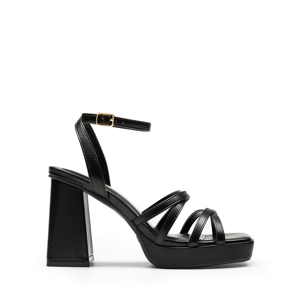 Strappy Platform Block Heel Sandals - BLACK - 3
