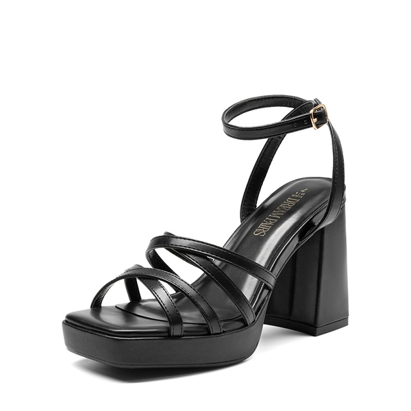 Strappy Platform Block Heel Sandals - BLACK -  0