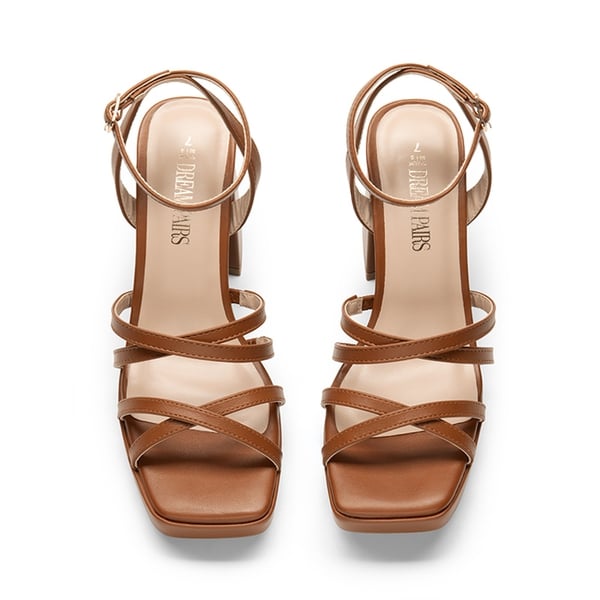 Strappy Platform Block Heel Sandals - COGNAC - 6