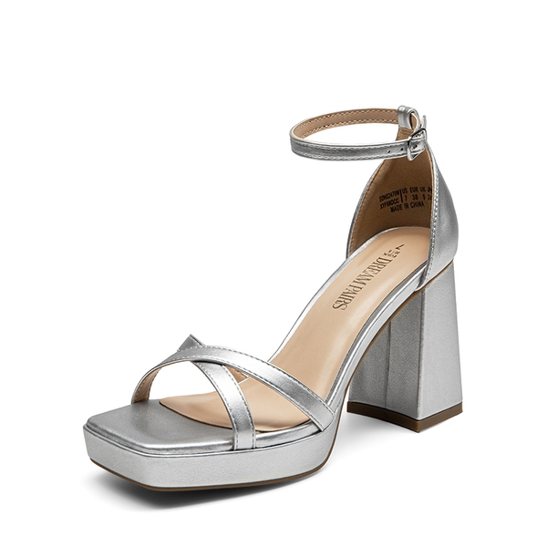 Crisscross Straps Platform Sandals - SILVER -  0