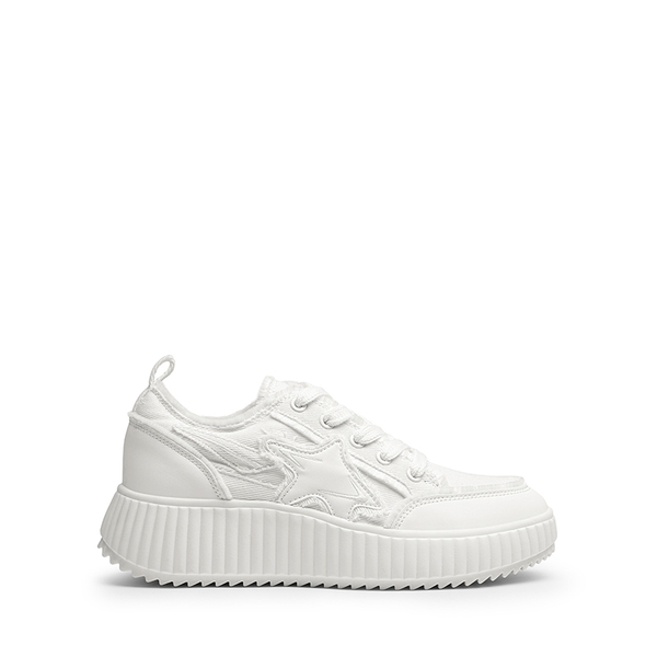 [Kay] Denim Star Patchwork Platform Fashion Sneakers - WHITE - 4