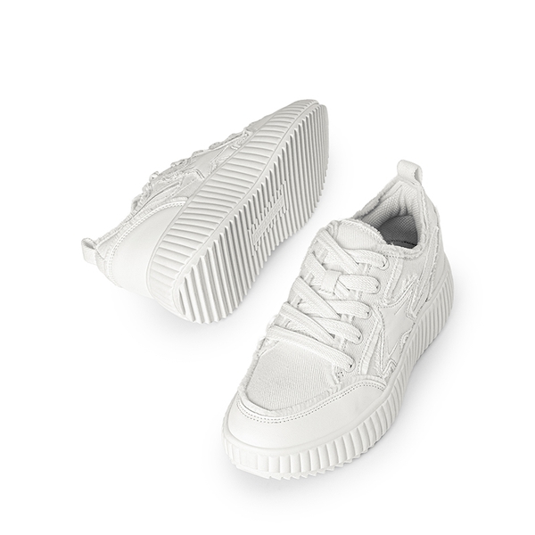 [Kay] Denim Star Patchwork Platform Fashion Sneakers - WHITE - 6