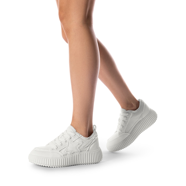 [Kay] Denim Star Patchwork Platform Fashion Sneakers - WHITE - 1