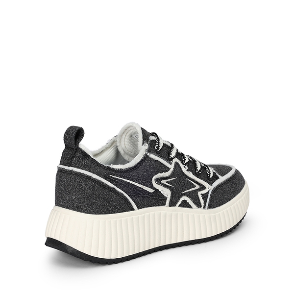 [Kay] Denim Star Patchwork Platform Fashion Sneakers - BLACK/WHITE - 5