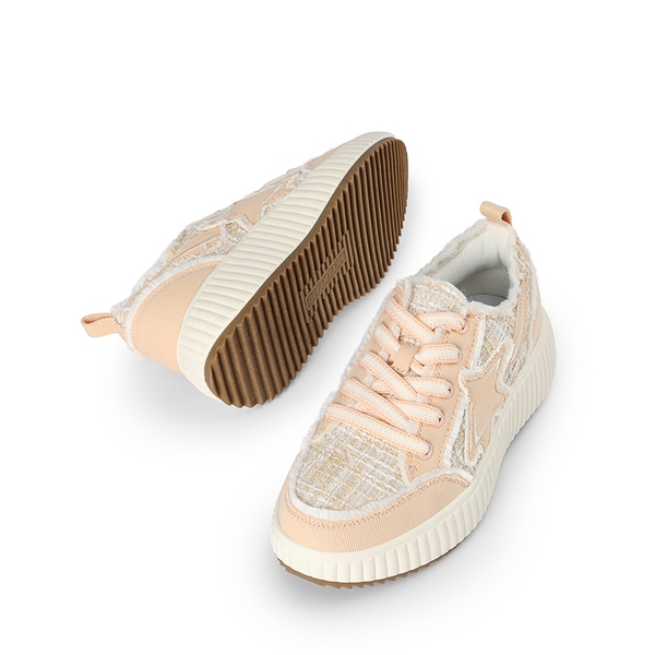 [Kay] Denim Star Patchwork Platform Fashion Sneakers - PINK/WHITE - 6