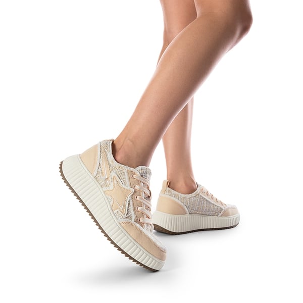 [Kay] Denim Star Patchwork Platform Fashion Sneakers - PINK/WHITE - 2