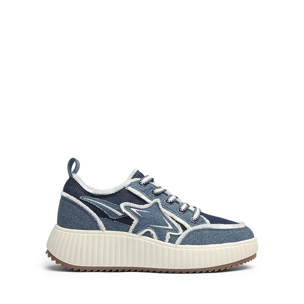 [Kay] Denim Star Patchwork Platform Fashion Sneakers - BLUE/WHITE - 4