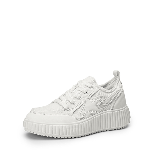 [Kay] Denim Star Patchwork Platform Fashion Sneakers - WHITE -  0