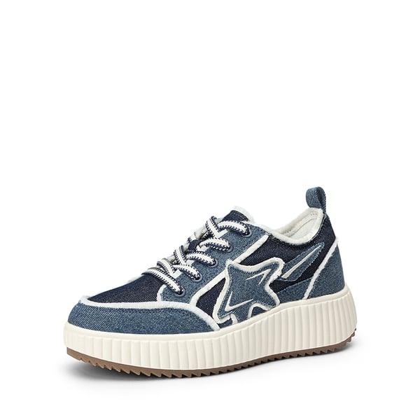 [Kay] Denim Star Patchwork Platform Fashion Sneakers - BLUE/WHITE -  0