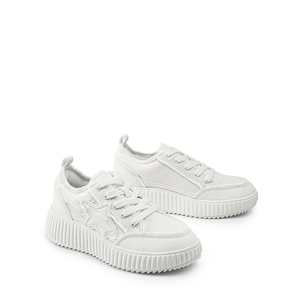 [Kay] Denim Star Patchwork Platform Fashion Sneakers - WHITE - 7