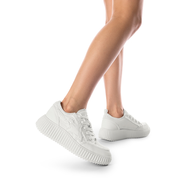 [Kay] Denim Star Patchwork Platform Fashion Sneakers - WHITE - 2