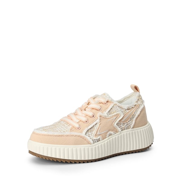[Kay] Denim Star Patchwork Platform Fashion Sneakers - PINK/WHITE -  0