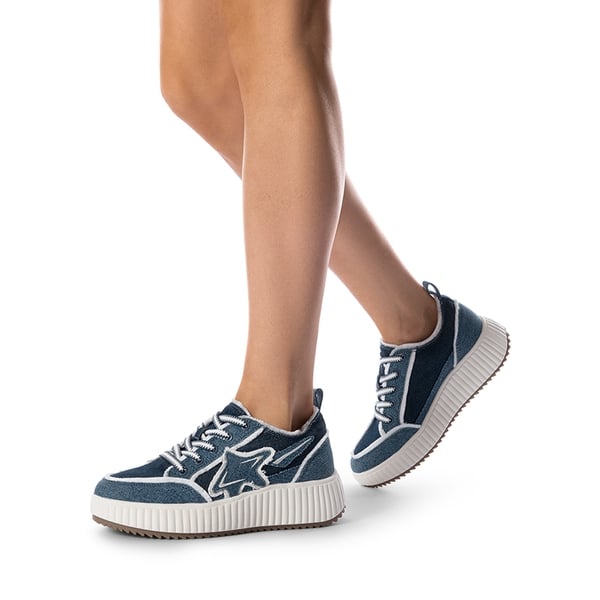 [Kay] Denim Star Patchwork Platform Fashion Sneakers - BLUE/WHITE - 1