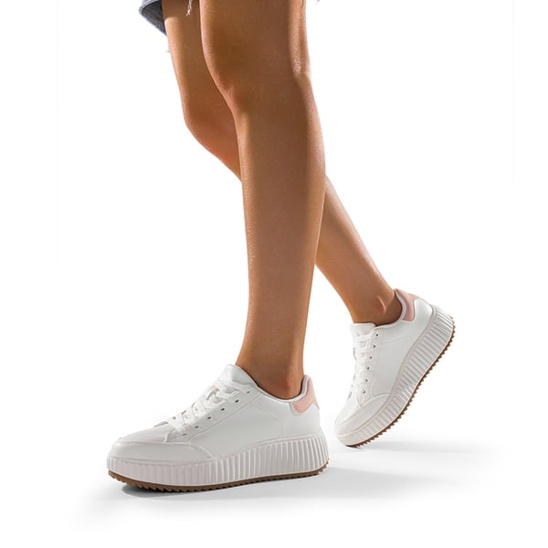 [Dee] Platform Fashion Sneakers - WHITE/HOT PINK - 1