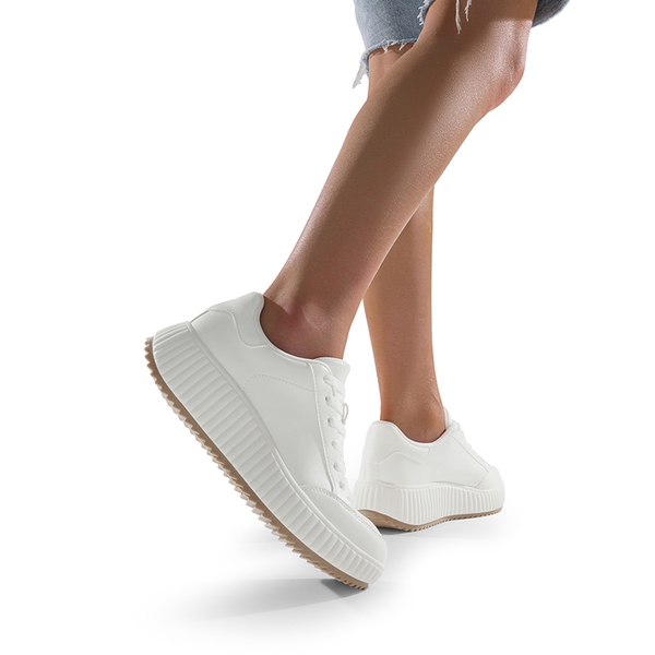 [Dee] Platform Fashion Sneakers - ALL WHITE-PU - 2