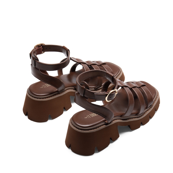 BROWN Women's Ankle-Strap Gladiator Platform Sandals-DREAM PAIRS