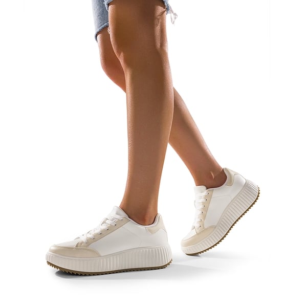 [Dee] Platform Fashion Sneakers - WHITE/APRICOT - 1