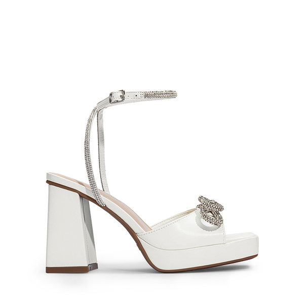  Double Bowknots Rhinestone Chunky Sandals - WHITE-PU - 3