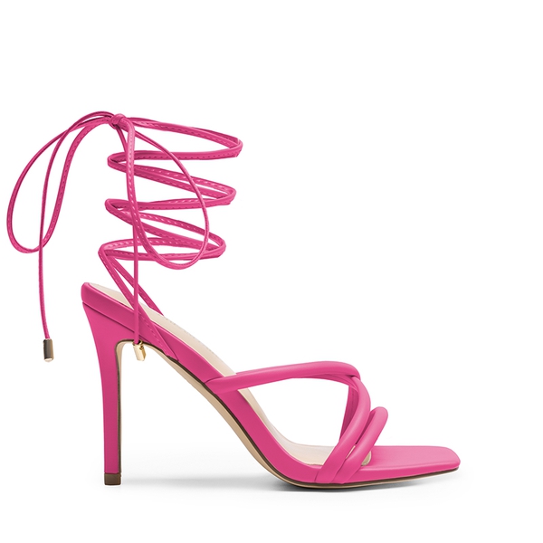 Lace Up Strappy Stilleto Sandals - HOT PINK-PU - 3