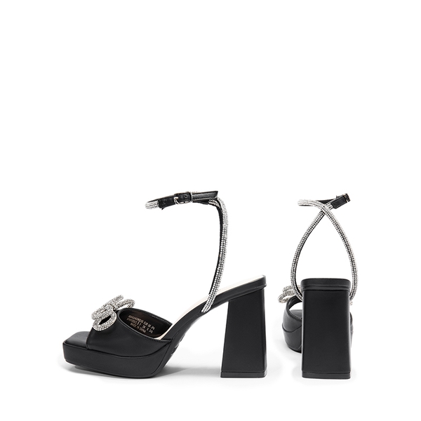  Double Bowknots Rhinestone Chunky Sandals - BLACK-PU - 4