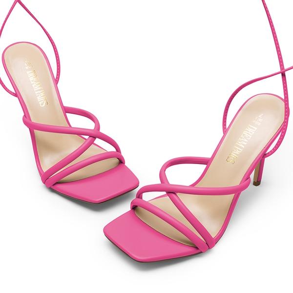 Lace Up Strappy Stilleto Sandals - HOT PINK-PU - 5