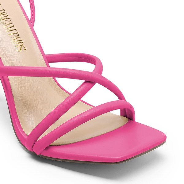 Lace Up Strappy Stilleto Sandals - HOT PINK-PU - 6