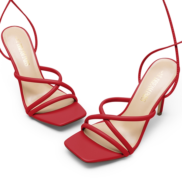 Lace Up Strappy Stilleto Sandals - RED-PU - 5