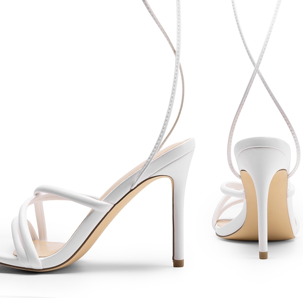 Lace Up Strappy Stilleto Sandals - WHITE-PU - 4