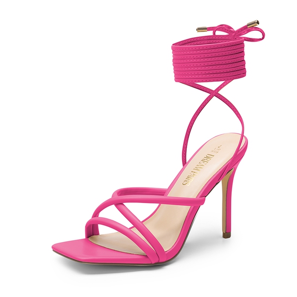 Lace Up Strappy Stilleto Sandals - HOT PINK-PU -  0